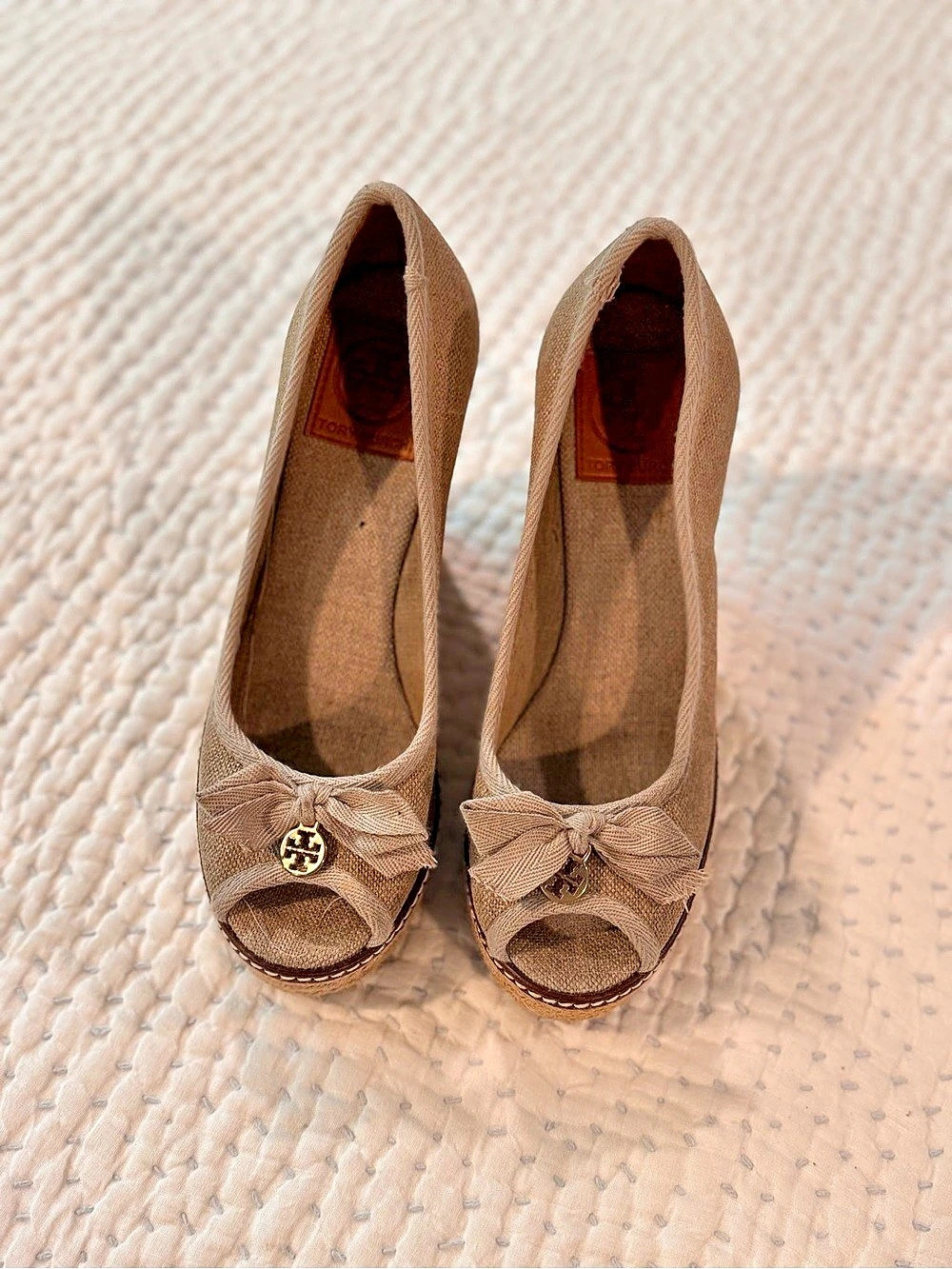 Tory Burch Jackie Wedge Espadrille Pumps Brown Size 7B